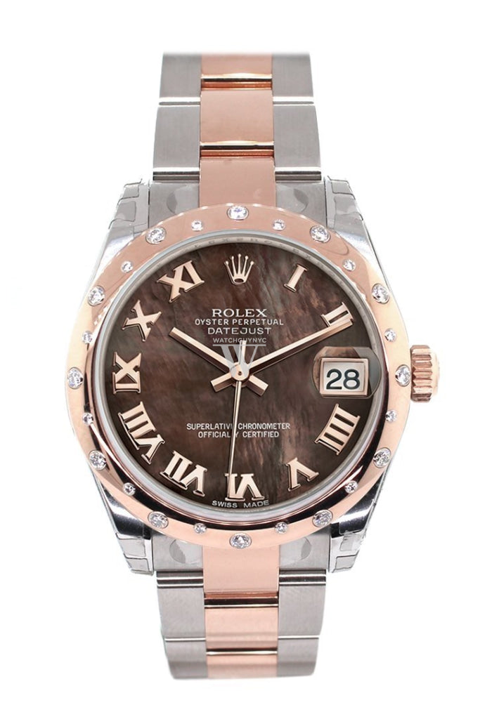 Rolex Datejust 31 Black Mother of Pearl Roman Dial Diamond Bezel 18K Rose Gold Two Tone Ladies Watch 178341 Pre-owned
