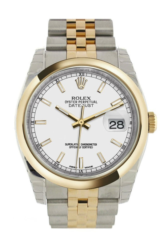 Rolex Datejust 36 White Dial 18k Gold Two Tone Jubilee Watch 116203 Pre-owned