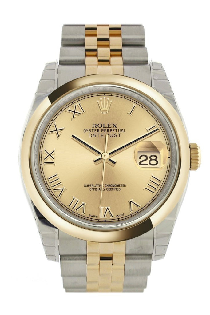 Rolex Datejust 36 Champagne Roman Dial 18k Gold Two Tone Jubilee Watch 116203 Pre-owned