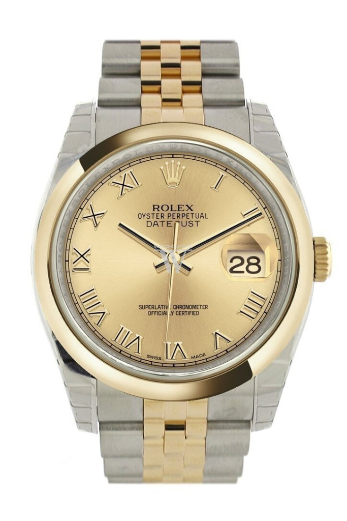 Rolex Datejust 36 Champagne Roman Dial 18k Gold Two Tone Jubilee Watch 116203 Pre-owned