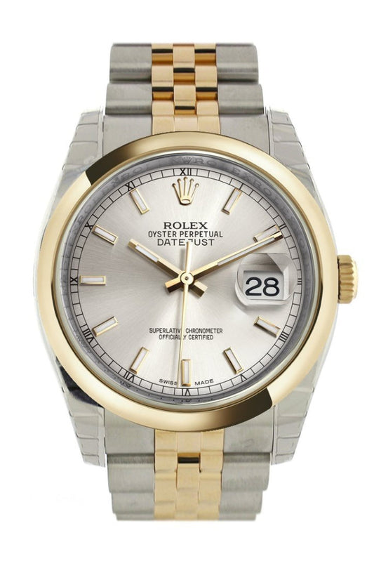 Rolex Datejust 36 Silver Dial 18k Gold Two Tone Jubilee Watch 116203 Pre-owned