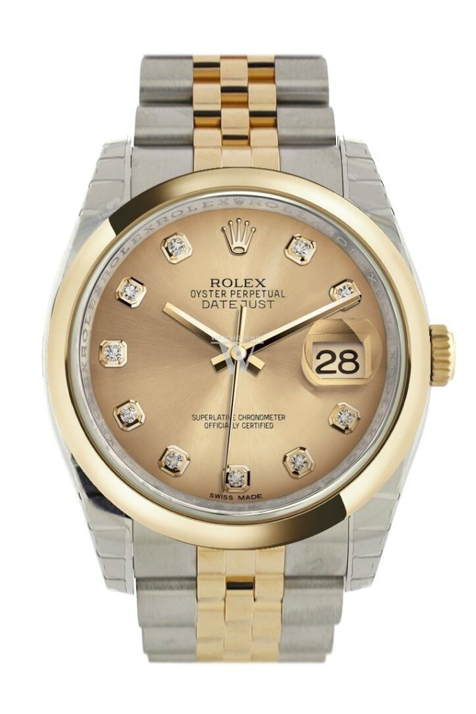 Rolex Datejust 36 Champagne-colour Diamond Dial 18k Gold Two Tone Jubilee Watch 116203 Pre-owned