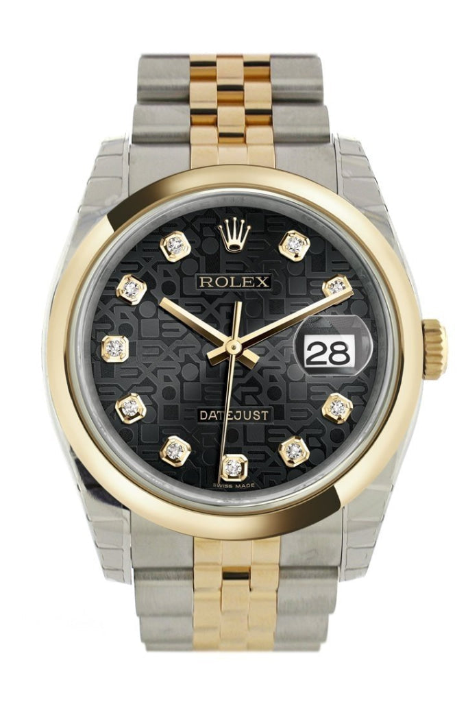Rolex Datejust 36 Black Jubilee Diamond Dial 18k Gold Two Tone Jubilee Watch 116203 Pre-owned