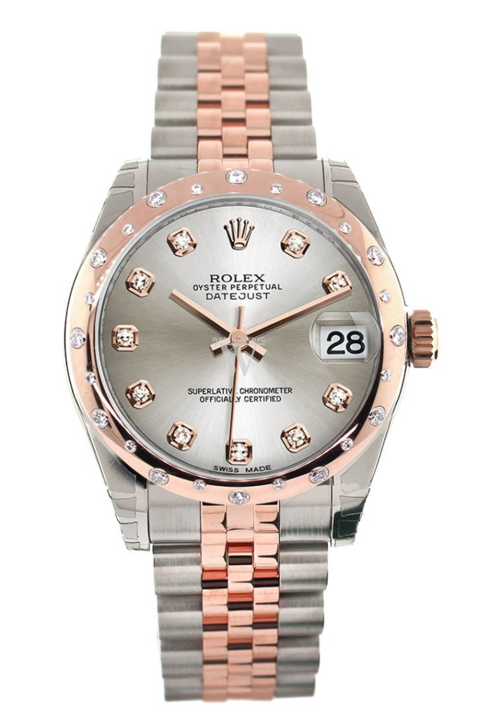 Rolex Datejust 31 Silver Diamond Dial  Diamond Bezel 18K Rose Gold Two Tone Jubilee Ladies Watch 178341 Pre-owned