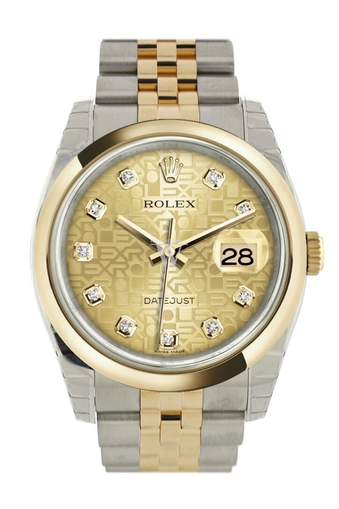 Rolex Datejust 36 Champagne-colour Jubilee Diamond Dial 18k Gold Two Tone Jubilee Watch 116203 Pre-owned