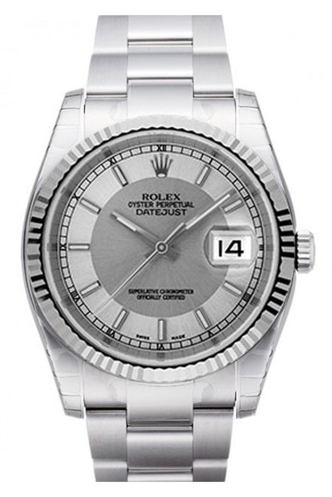 Rolex Datejust 36 Steel Silver Dial 18k White Gold Fluted Bezel Stainless Steel Oyster Watch 116234 Pre-owned