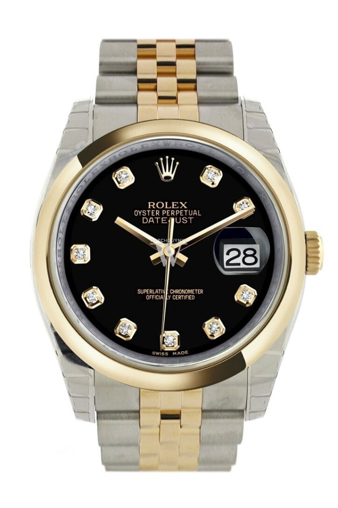 Rolex Datejust 36 Black Diamond Dial 18k Gold Two Tone Jubilee Watch 116203 Pre-owned