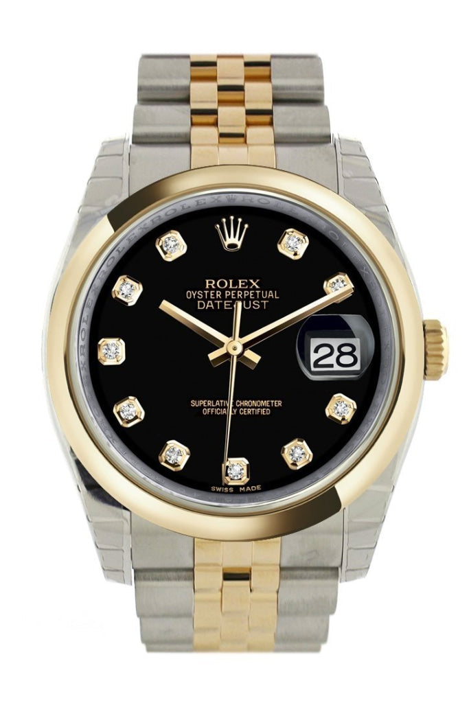 Rolex Datejust 36 Black Diamond Dial 18k Gold Two Tone Jubilee Watch 116203 Pre-owned