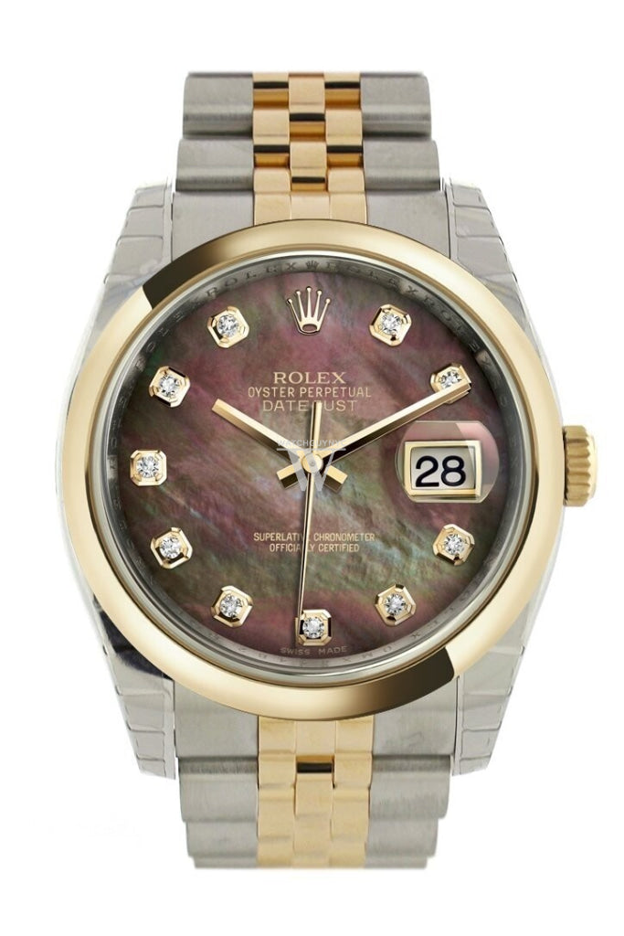 Rolex Datejust 36 Black mother-of-pearl Diamond Dial 18k Gold Two Tone Jubilee Watch 116203 Pre-owned