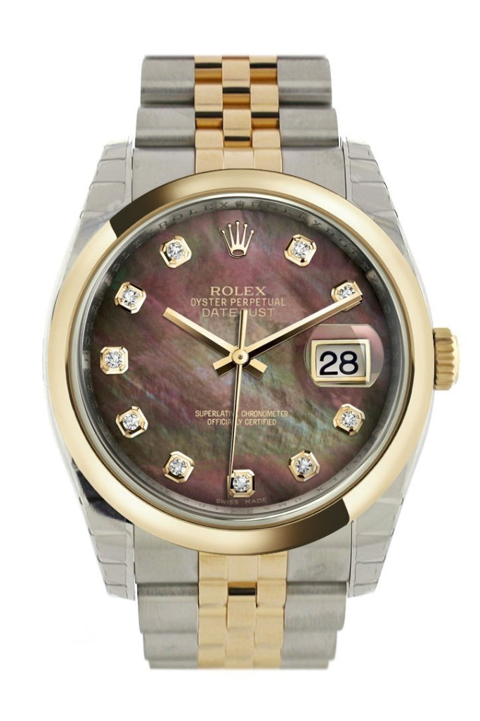 Rolex Datejust 36 Black mother-of-pearl Diamond Dial 18k Gold Two Tone Jubilee Watch 116203 Pre-owned