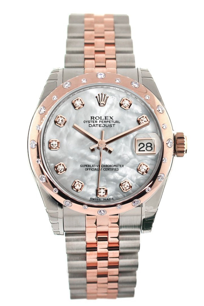 Rolex Datejust 31 White Mother of Pearl Diamond Dial Diamond Bezel 18K Rose Gold Two Tone Jubilee Ladies Watch 178341 Pre-owned