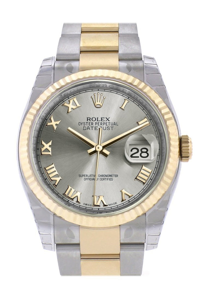 Rolex Datejust 36 Steel Roman Fluted 18K Gold Two Tone Oyster Watch 116233 Pre-owned