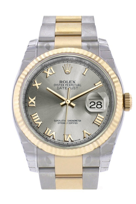 Rolex Datejust 36 Steel Roman Fluted 18K Gold Two Tone Oyster Watch 116233 Pre-owned