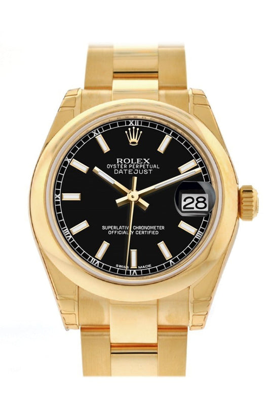Rolex Datejust 31 Black Dial  18K Yellow Gold Ladies Watch 178248 Pre-owned