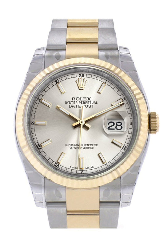 Rolex Datejust 36 Silver Dial Fluted 18K Gold Two Tone Oyster Watch 116233 Pre-owned