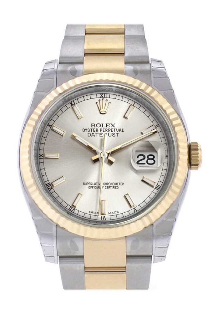 Rolex Datejust 36 Silver Dial Fluted 18K Gold Two Tone Oyster Watch 116233 Pre-owned