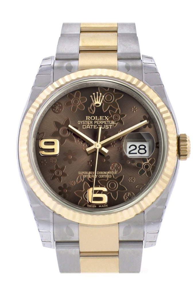 Rolex Datejust 36 Bronze floral motif Dial Fluted 18K Gold Two Tone Oyster Watch 116233 Pre-owned