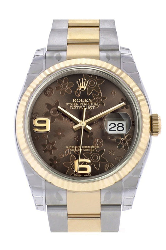 Rolex Datejust 36 Bronze floral motif Dial Fluted 18K Gold Two Tone Oyster Watch 116233 Pre-owned