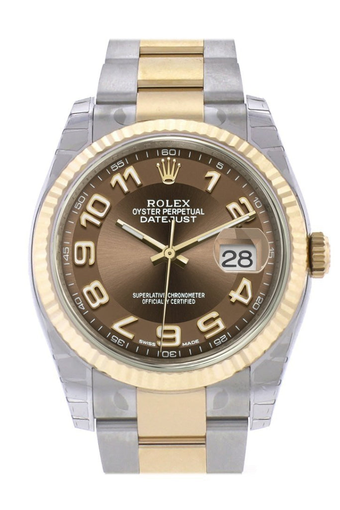 Rolex Datejust 36 Bronze Arab Dial Fluted 18K Gold Two Tone Oyster Watch 116233 Pre-owned