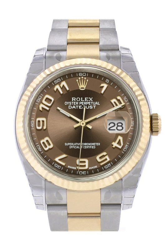 Rolex Datejust 36 Bronze Arab Dial Fluted 18K Gold Two Tone Oyster Watch 116233 Pre-owned