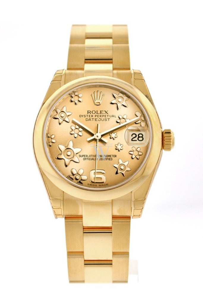 Rolex Datejust 31 Champagne Floral Motif Dial  18K Yellow Gold Ladies Watch 178248 Pre-owned