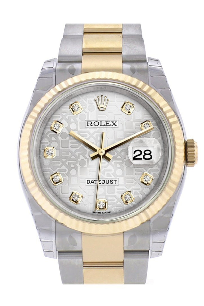 Rolex Datejust 36 Silver Jubilee Diamond Dial Fluted 18K Gold Two Tone Oyster Watch 116233 Pre-owned