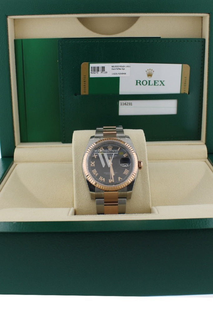 Rolex Datejust 36 Black Roman Dial Steel and 18k Rose Gold Mens Ladies Watch 116231 Pre-owned