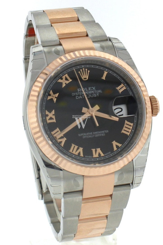 Rolex Datejust 36 Black Roman Dial Steel and 18k Rose Gold Mens Ladies Watch 116231 Pre-owned