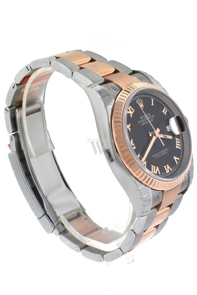 Rolex Datejust 36 Black Roman Dial Steel and 18k Rose Gold Mens Ladies Watch 116231 Pre-owned