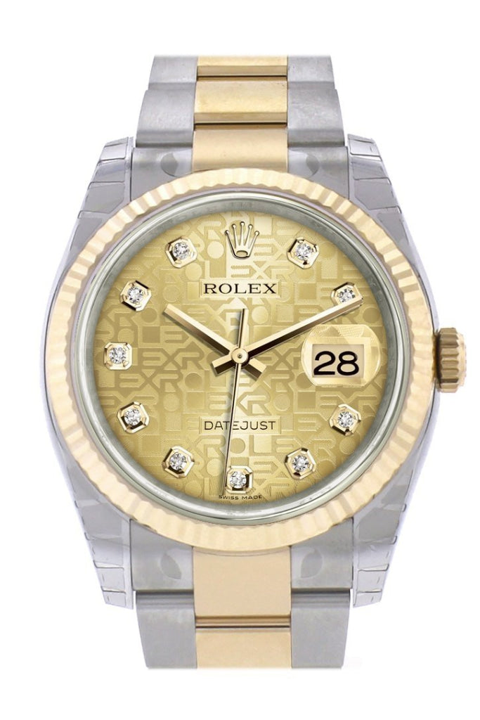 Rolex Datejust 36 Champagne-colour Jubilee Diamond Dial Fluted 18K Gold Two Tone Oyster Watch 116233 Pre-owned