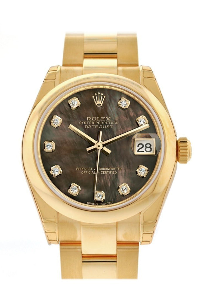 Rolex Datejust 31 Black Mother of Pearl Diamond Dial 18K Yellow Gold Ladies Watch 178248 Pre-owned