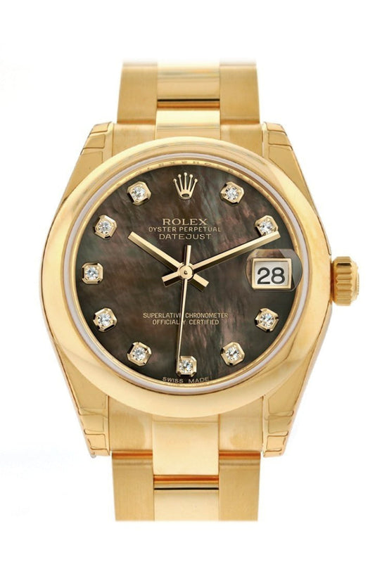 Rolex Datejust 31 Black Mother of Pearl Diamond Dial 18K Yellow Gold Ladies Watch 178248 Pre-owned