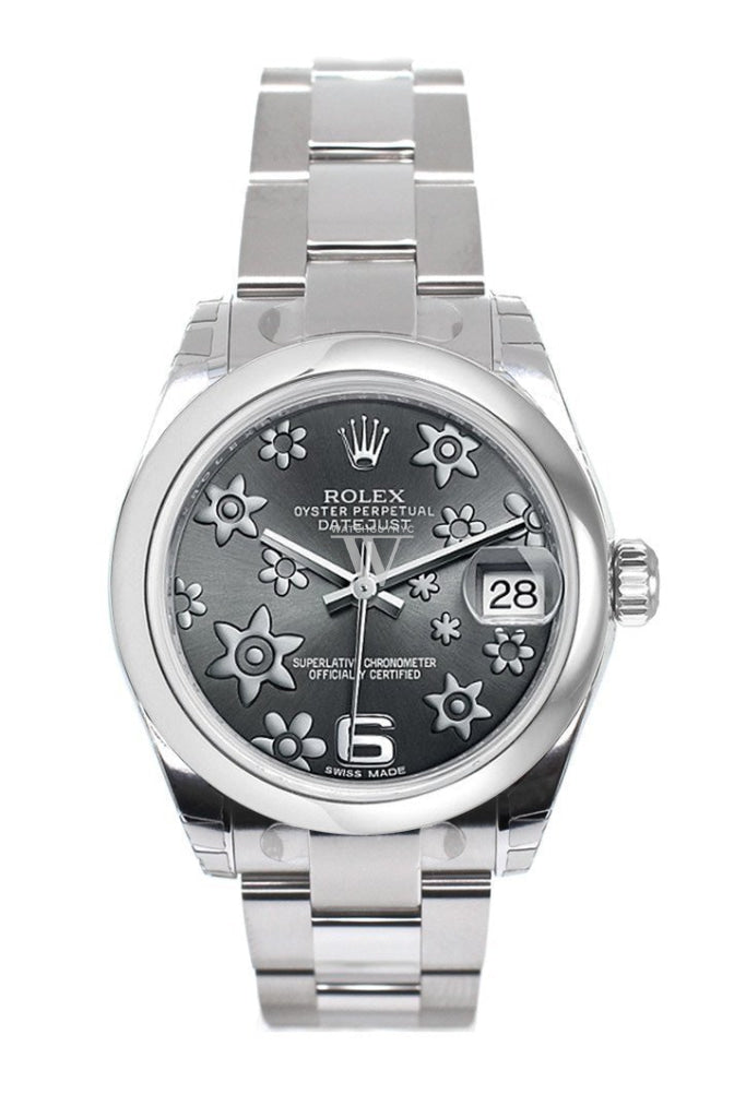 Rolex Datejust 31 Dark Rhodium Raised Floral Motif Dial Steel Ladies Watch 178240 Pre-owned