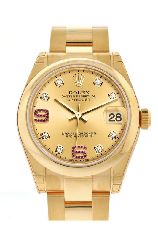 Rolex Datejust 31 Champagne Diamonds Rubies Dial 18K Yellow Gold Ladies Watch 178248 Pre-owned