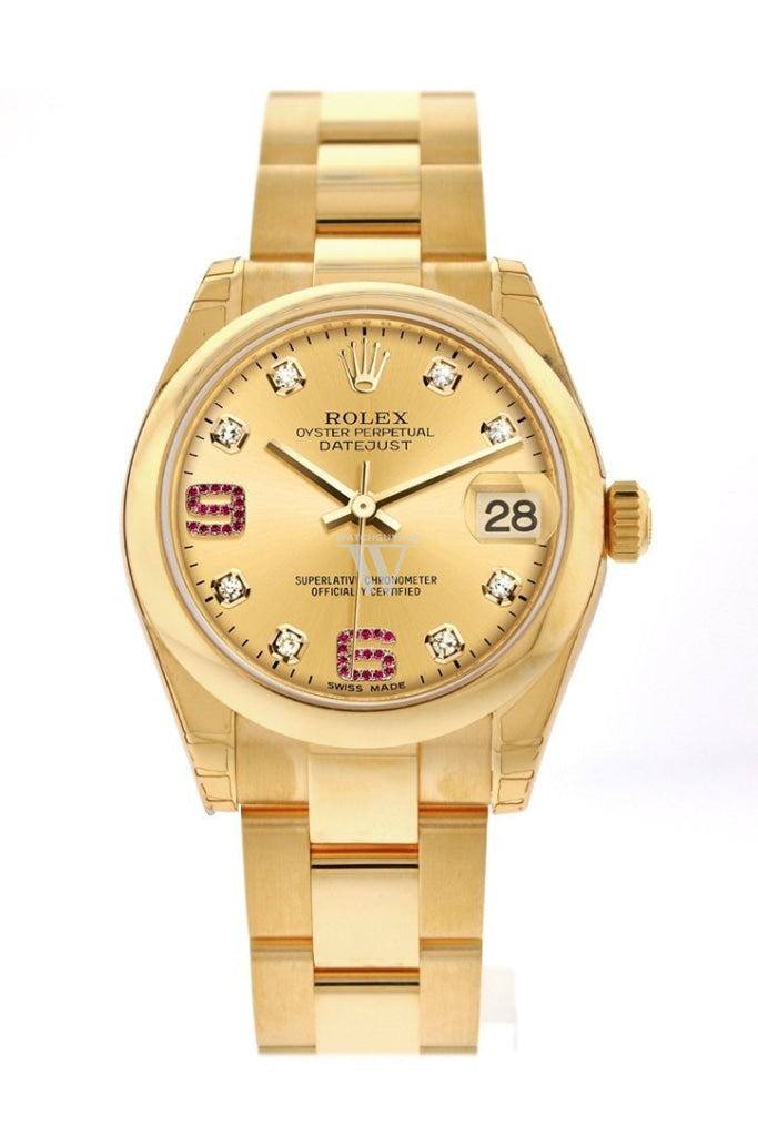 Rolex Datejust 31 Champagne Diamonds Rubies Dial 18K Yellow Gold Ladies Watch 178248 Pre-owned