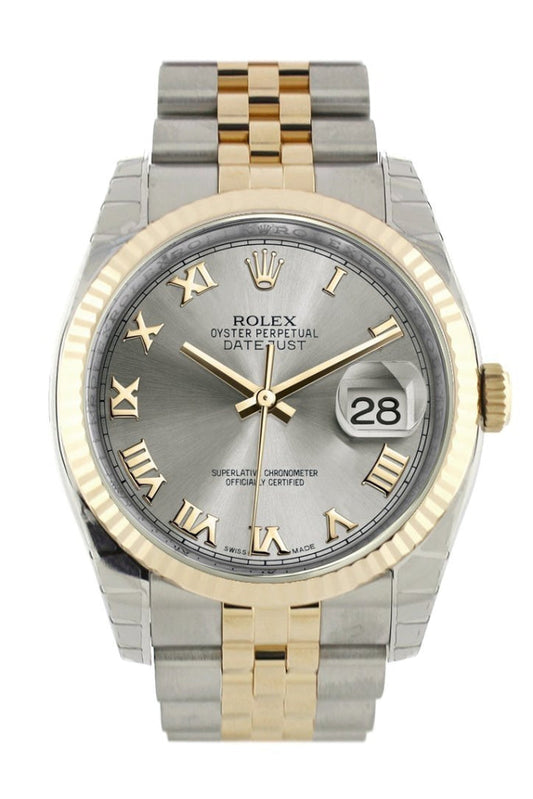 ROLEX Datejust 36 Grey Steel Dial Fluted Jubilee Watch 116233 Pre-owned