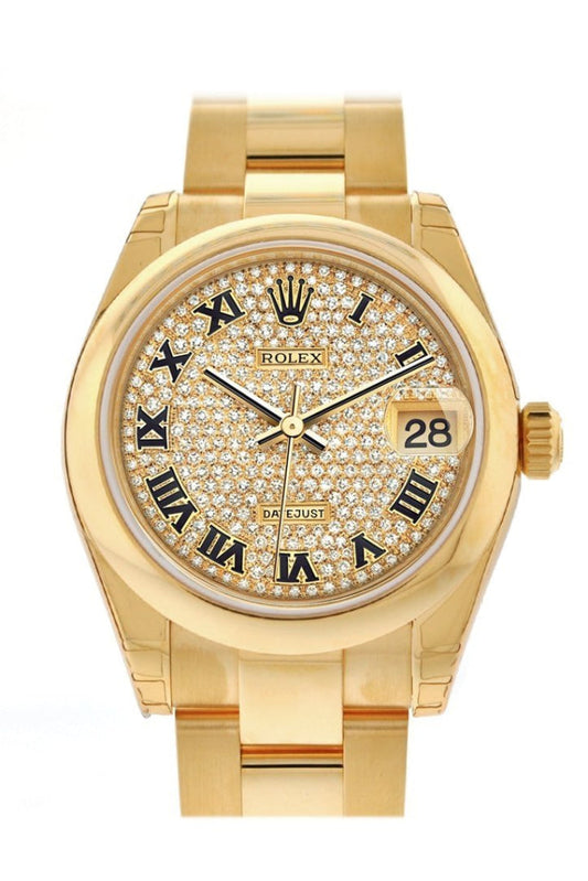 Rolex Datejust 31 Diamond Paved Dial 18K Yellow Gold Ladies Watch 178248 Pre-owned