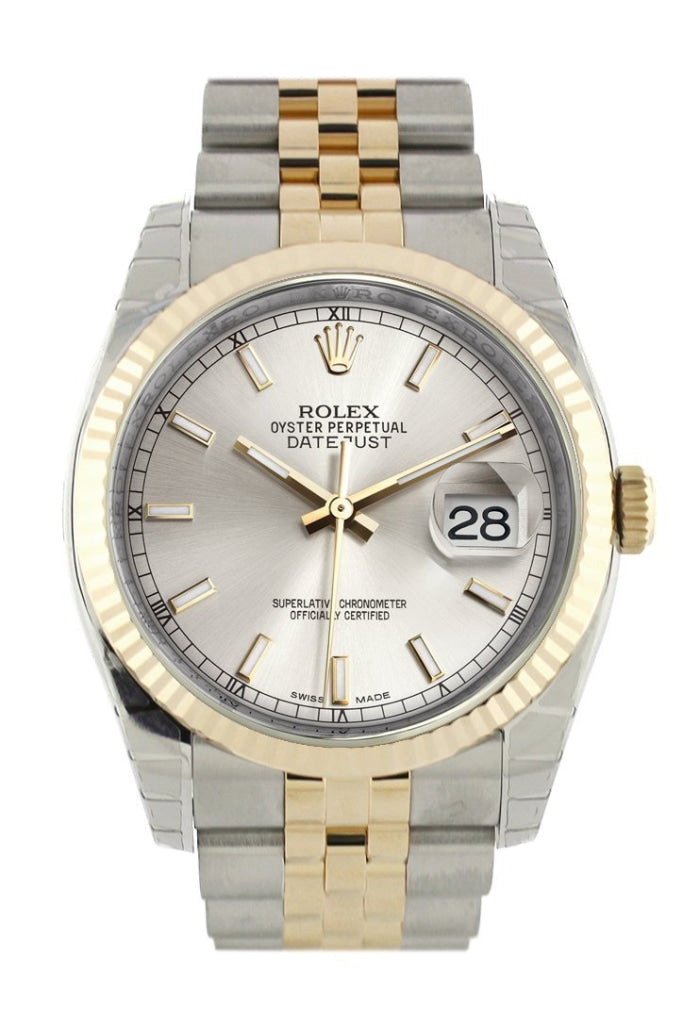 Rolex Datejust 36 Silver Dial Fluted 18K Gold Two Tone Jubilee Watch 116233 Pre-owned