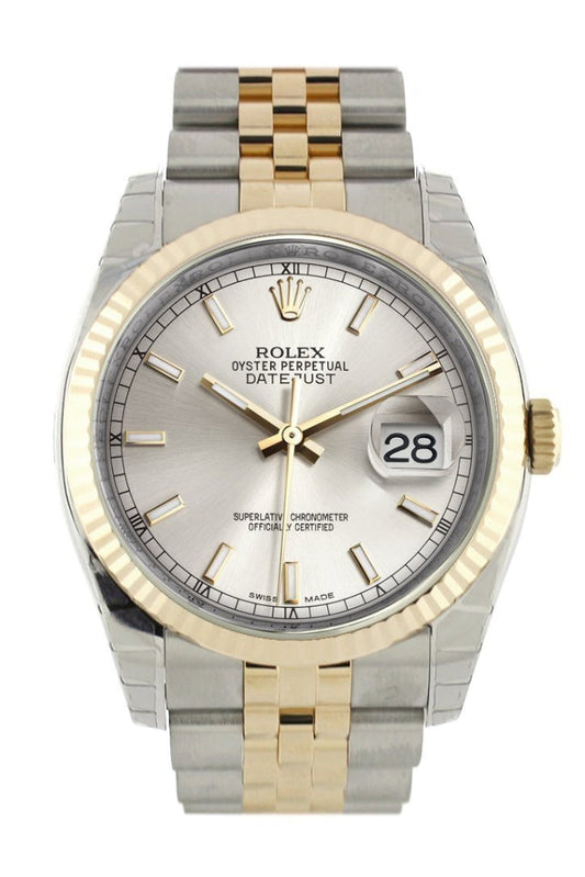 Rolex Datejust 36 Silver Dial Fluted 18K Gold Two Tone Jubilee Watch 116233 Pre-owned