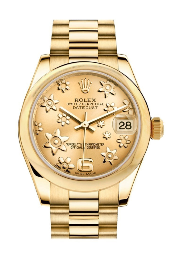 Rolex Datejust 31 Champagne Floral Motif Dial 18K Yellow Gold President Ladies Watch 178248 Pre-owned