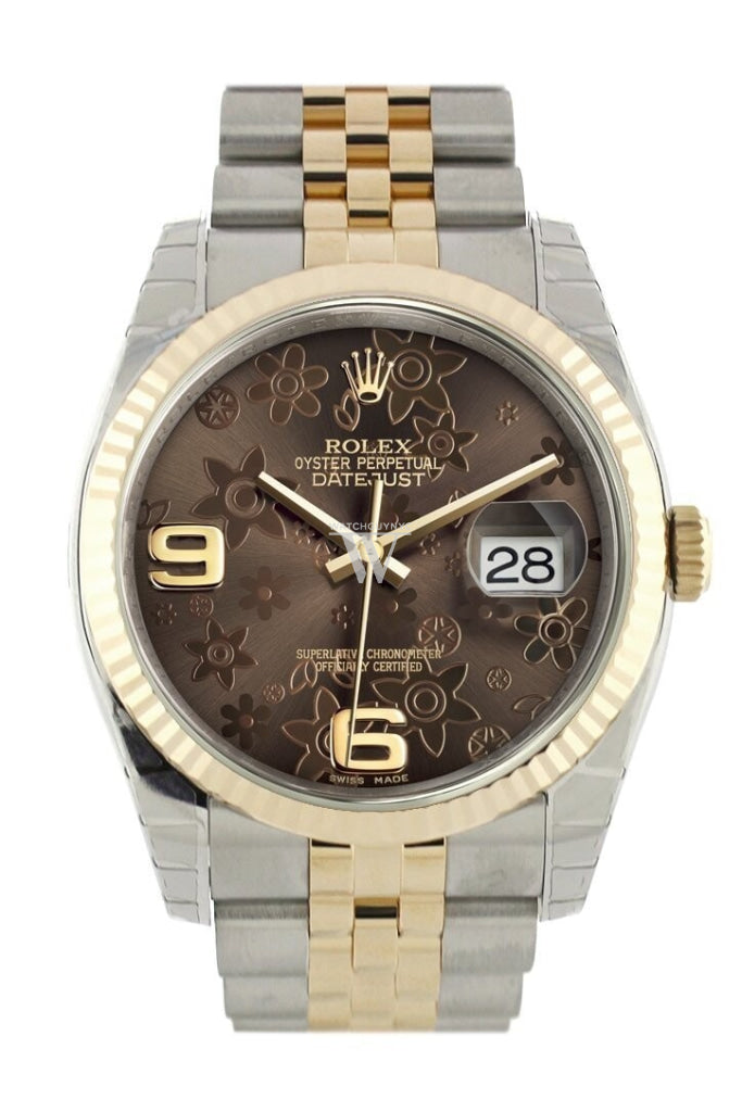 Rolex Datejust 36 Bronze floral motif Dial Fluted 18K Gold Two Tone Jubilee Watch 116233 Pre-owned