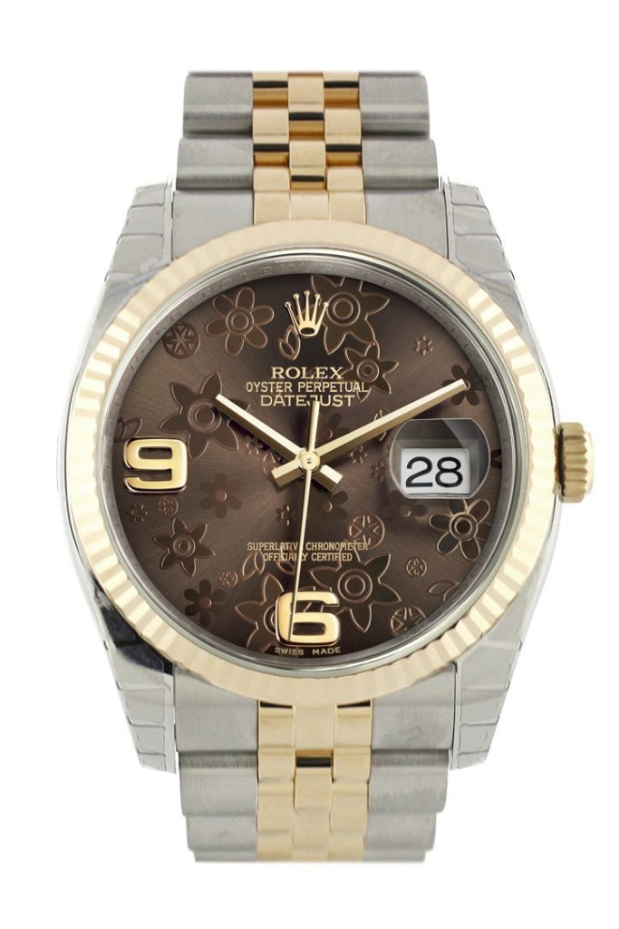 Rolex Datejust 36 Bronze floral motif Dial Fluted 18K Gold Two Tone Jubilee Watch 116233 Pre-owned