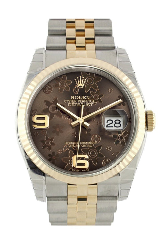 Rolex Datejust 36 Bronze floral motif Dial Fluted 18K Gold Two Tone Jubilee Watch 116233 Pre-owned