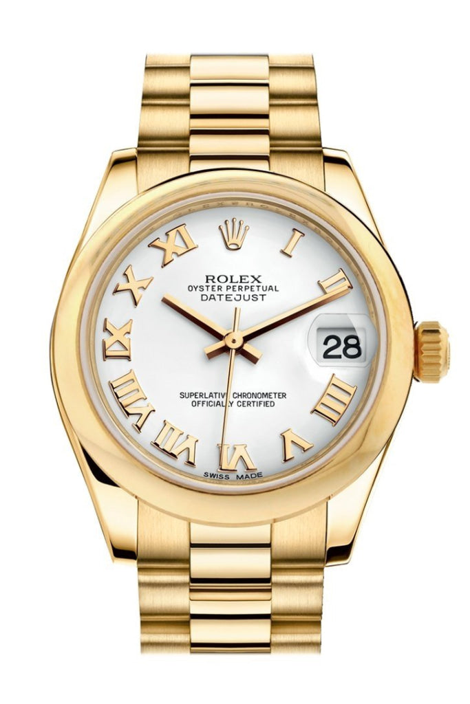 Rolex Datejust 31 White Roman Dial 18K Yellow Gold President Ladies Watch 178248 Pre-owned