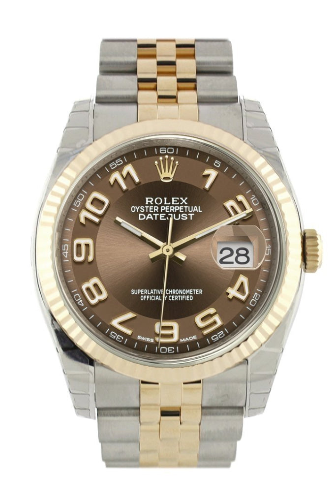 Rolex Datejust 36 Bronze Arab Dial Fluted 18K Gold Two Tone Jubilee Watch 116233 Pre-owned