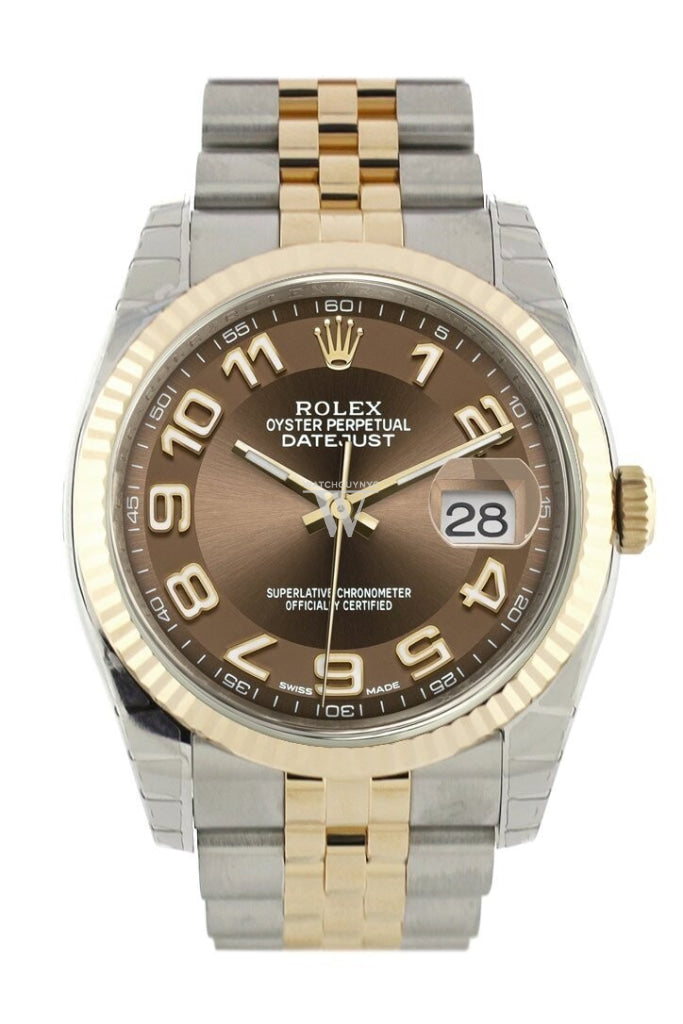 Rolex Datejust 36 Bronze Arab Dial Fluted 18K Gold Two Tone Jubilee Watch 116233 Pre-owned