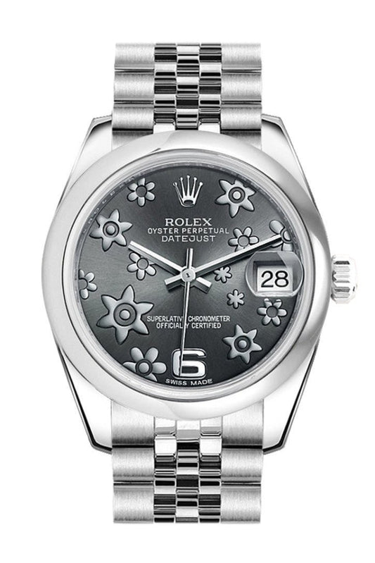 Rolex Datejust 31 Dark Rhodium Raised Floral Motif Dial Stainless Steel Jubilee Ladies Watch 178240 Pre-owned