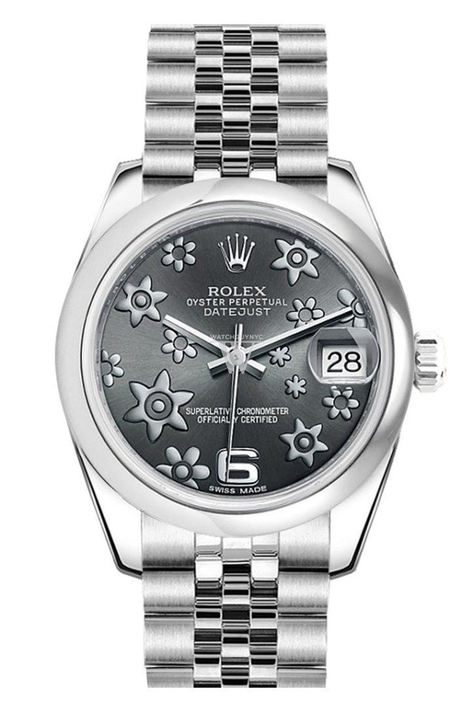 Rolex Datejust 31 Dark Rhodium Raised Floral Motif Dial Stainless Steel Jubilee Ladies Watch 178240 Pre-owned