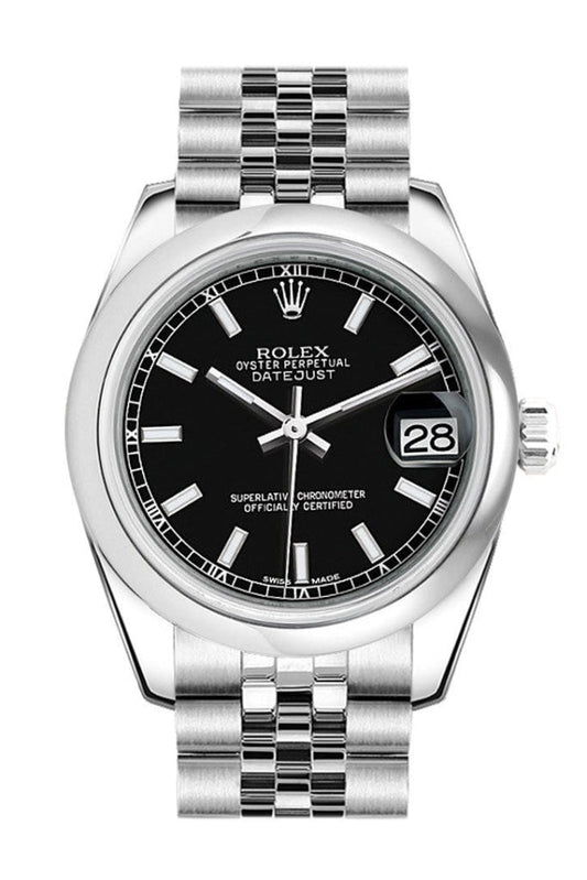 Rolex Datejust 31 Black Dial Stainless Steel Jubilee Ladies Watch 178240 Pre-owned