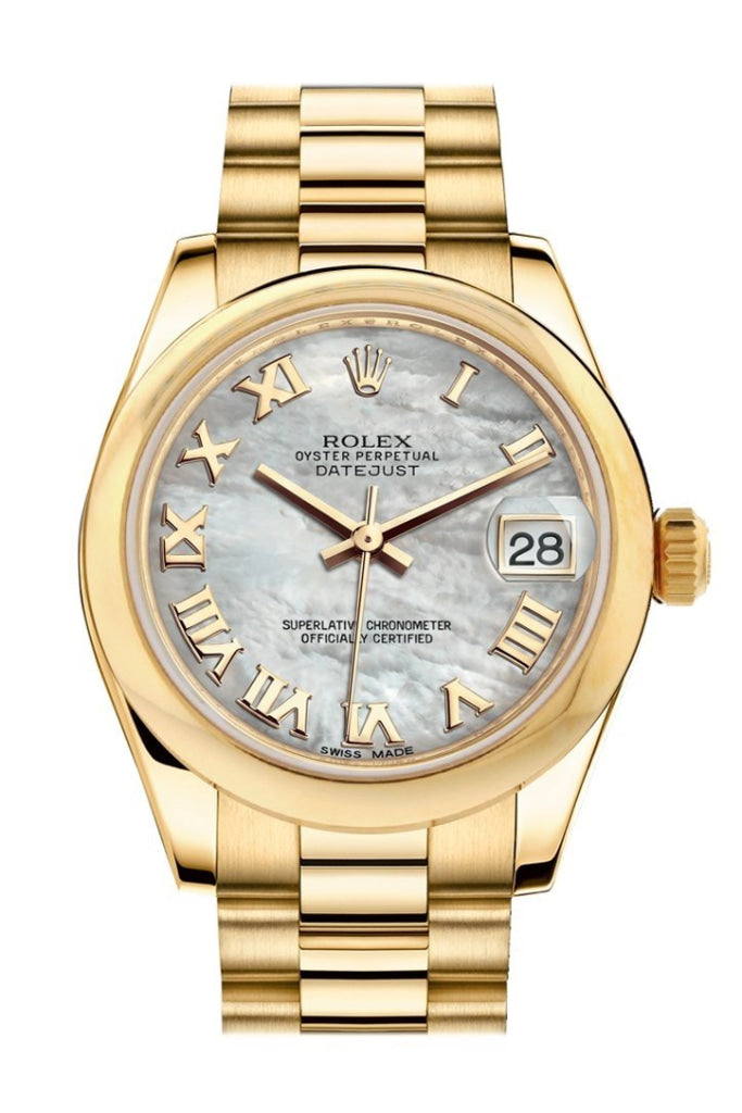 Rolex Datejust 31 White Mother of Pearl Roman Dial 18K Yellow Gold President Ladies Watch 178248 Pre-owned